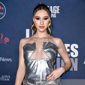 Strapless Leather Maxi Dress In Silver